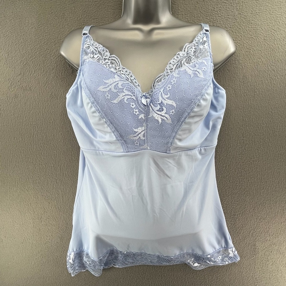 Rhonda Shear Women Camisole Baby Blue Lace 2X Romantic Coquette Shelf Bra